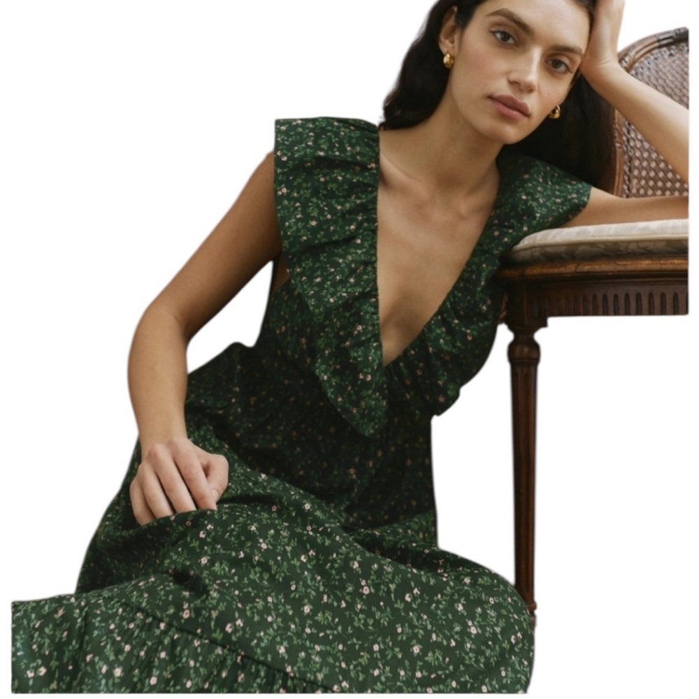 NWT Reformation Fairfield Green Floral Cotton Maxi Dress in Coriander Size 0